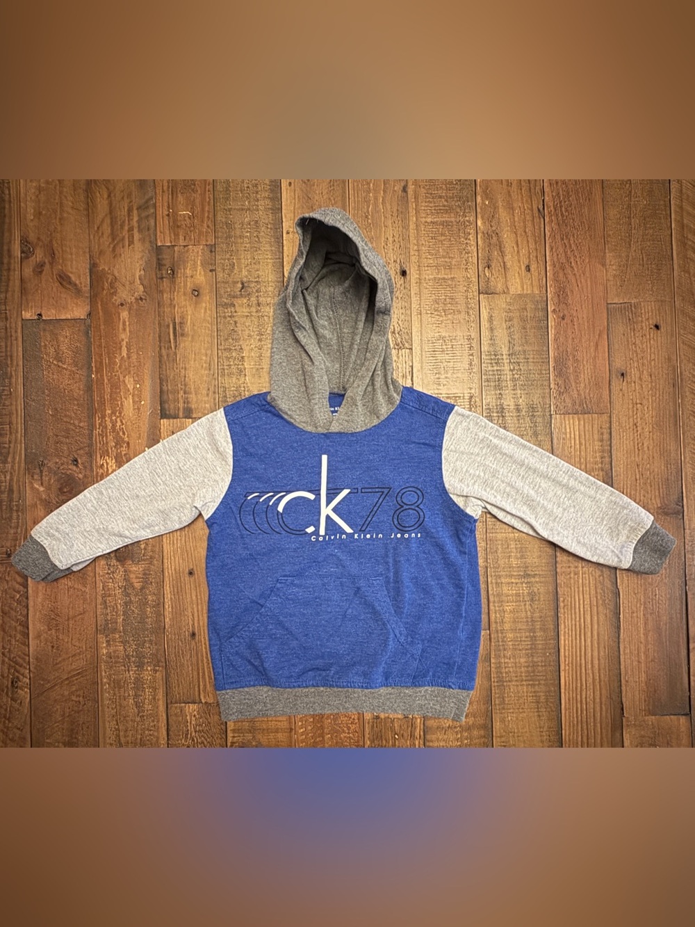 Calvin Klein Jeans Toddler 3T Blue Gray Logo Pullover Hoodie